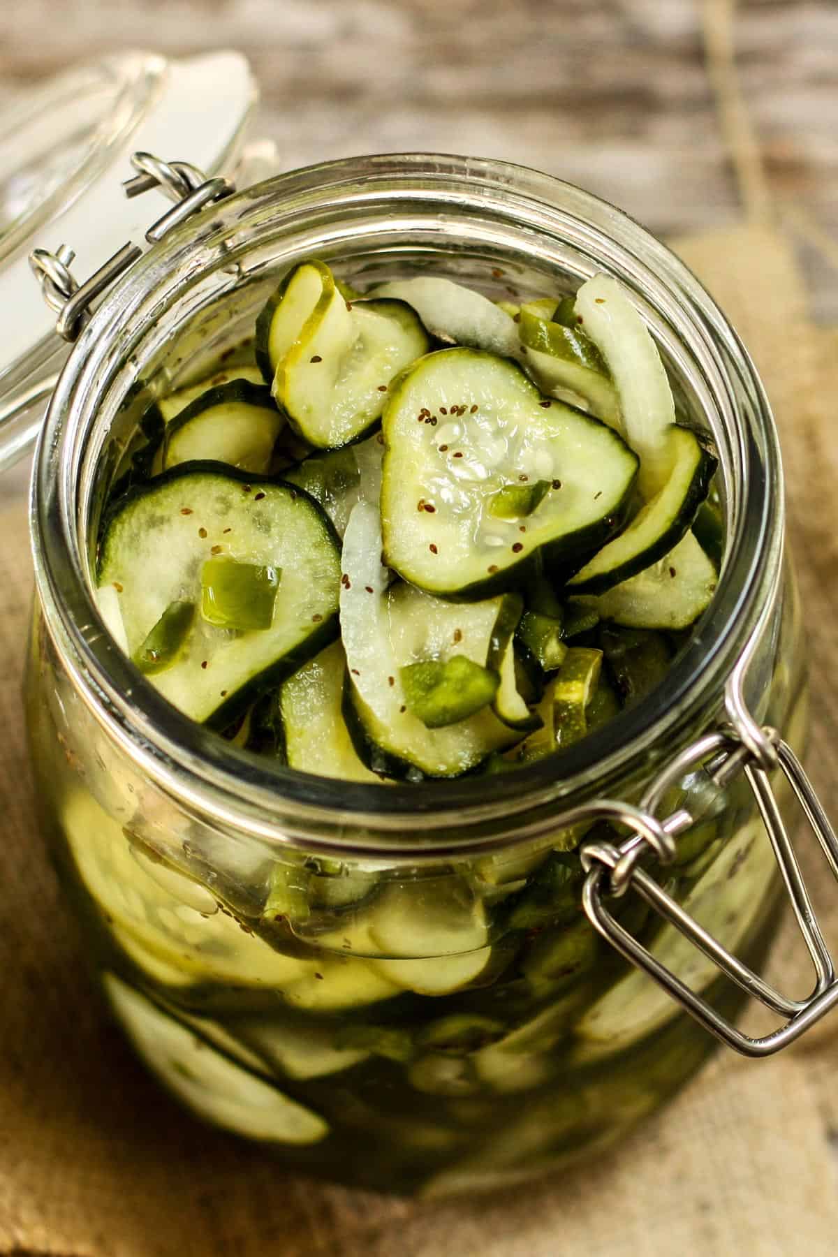 Sweet pickles in a jar.